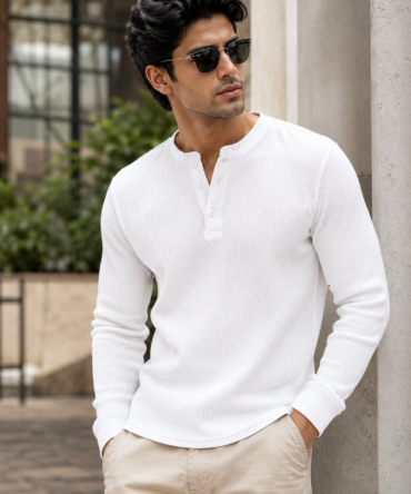 White Henley Neck T-Shirt