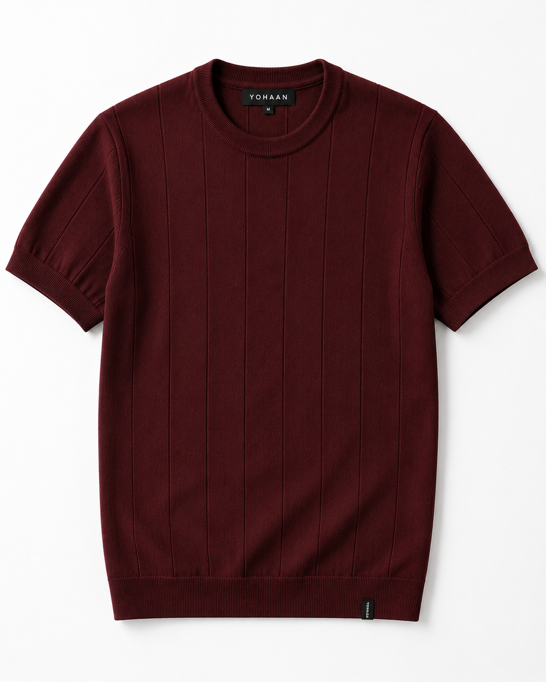 Men's Burgundy Ribbed Knit T-Shirt